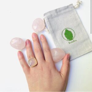 Genuine Rose Quartz 14K Plated Adjustable Ring NWT